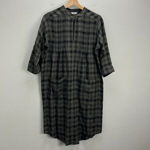Poetry Plaid Wool Shirt Dress Gray Check Square Pockets Tunic Womens 6 Lagenlook